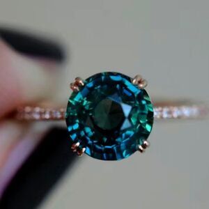 Exquisite Solitaire Ring Inlaid Emerald Zircon 14k Rose Gold Plated